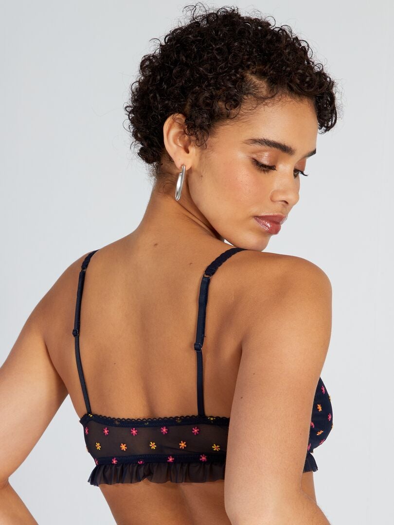 Sutiã de tule com flores bordadas - azul