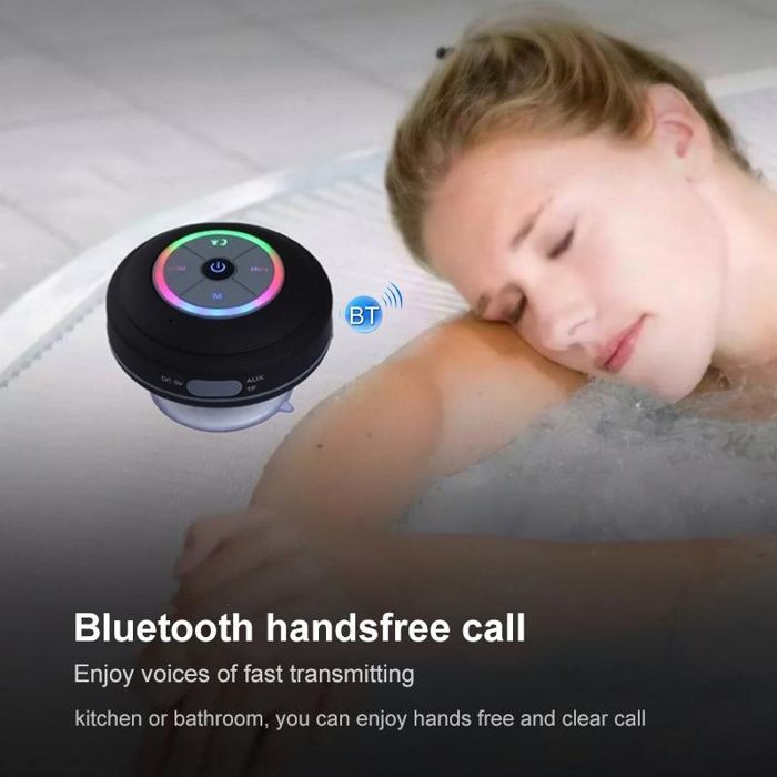 Enceinte Bluetooth Waterproof Mini Avec Lumière LED Radio FM Subwoofer Carte TF Ventouse Blanc YONIS