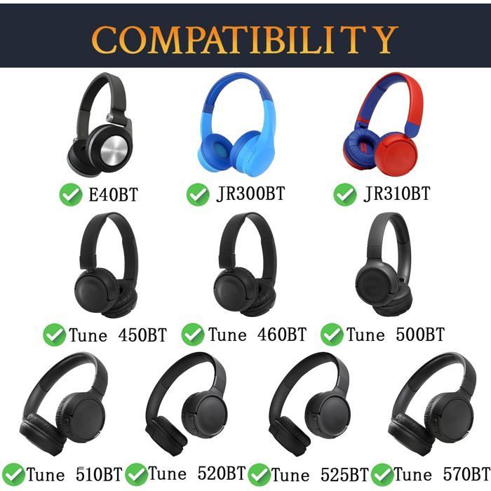 SOULWIT Foam Cushion Headphone Pads for JBL Tune 450BT (T450BT)/Tune 460BT (T460BT)/Tune 500BT (T500BT)/Tune 510BT/Tune 520BT