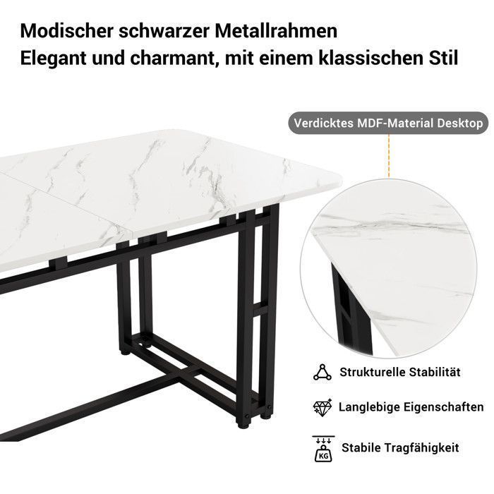 Conjunto de mesa de jantar de 120×70 cm com 4 cadeiras - Conjunto moderno de mesa e cadeiras para cozinha/sala de estar - Cadeiras em veludo preto