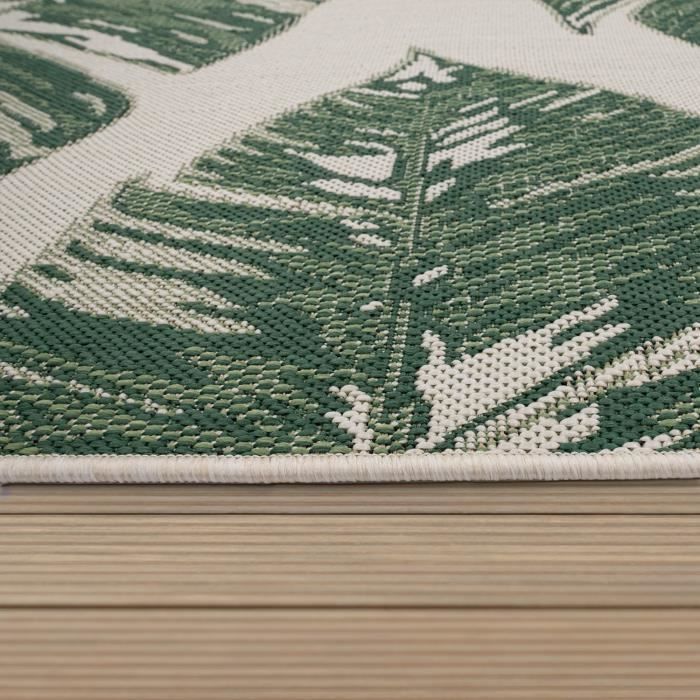 Paco Home Tapis Exterieur Terrasse Salon Cuisine Motif Fleuri Motif Jungle Vert Beige 100x200 cm