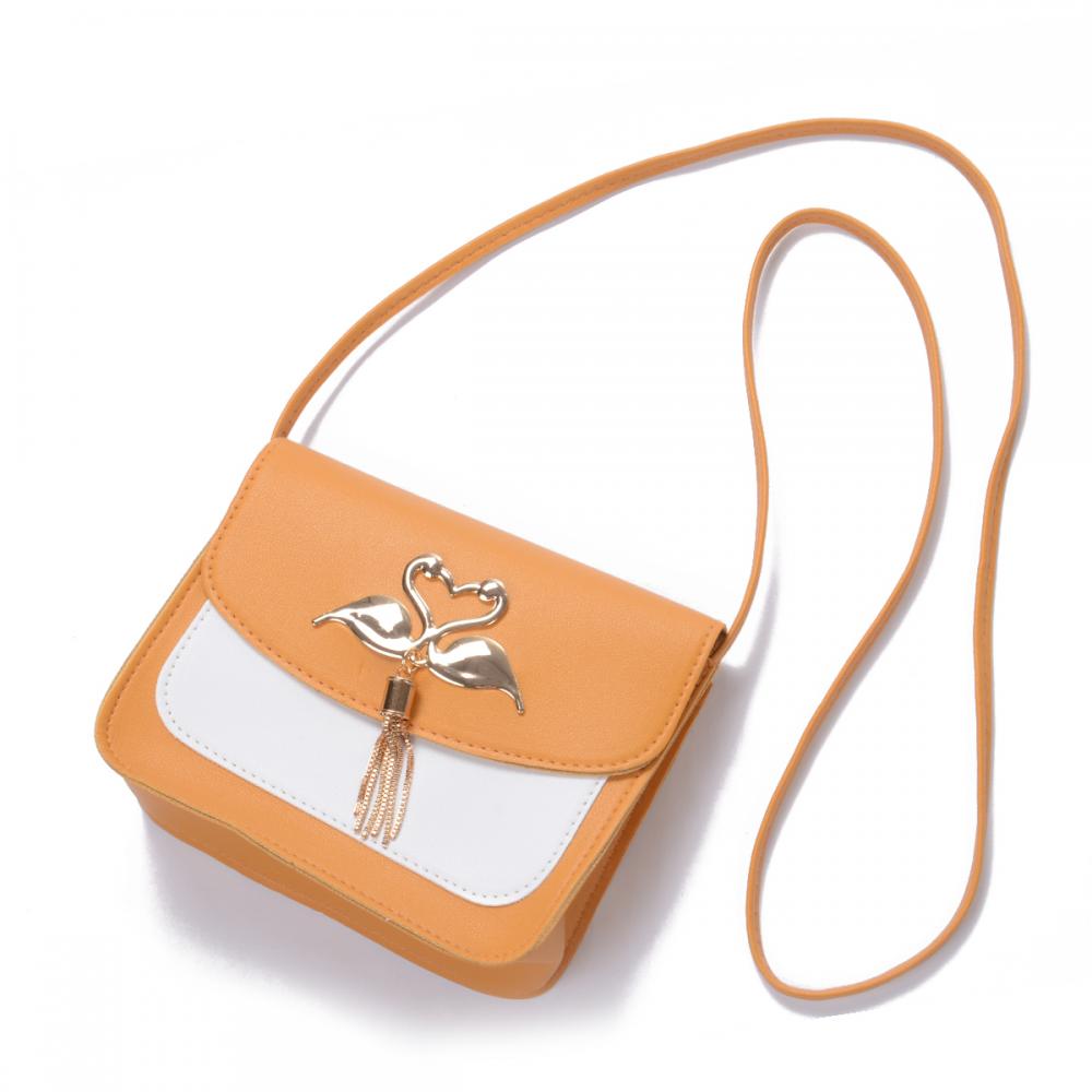 Sac bandoulière femme color block, orné d'un pompon cygne, petit sac à main en cuir PU pour femme