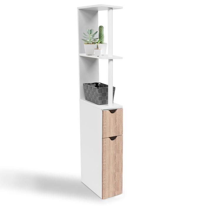 IDMARKET WILLY toiletkast met plank, 2 deuren, wit en beukenhout