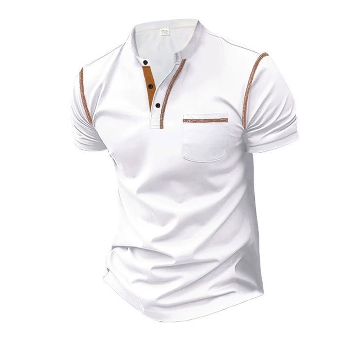 Polo para hombre, polo informal de verano con botones para hombre, polo deportivo de manga corta de corte regular para hombre - Blanco