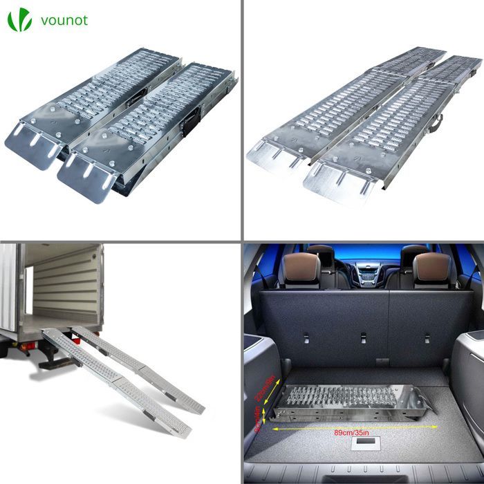 VOUNOT® Juego de 2 rampas de carga plegables, 160 cm, acero galvanizado - Carga máxima 400 kg - Rampa de acceso antideslizante con asa