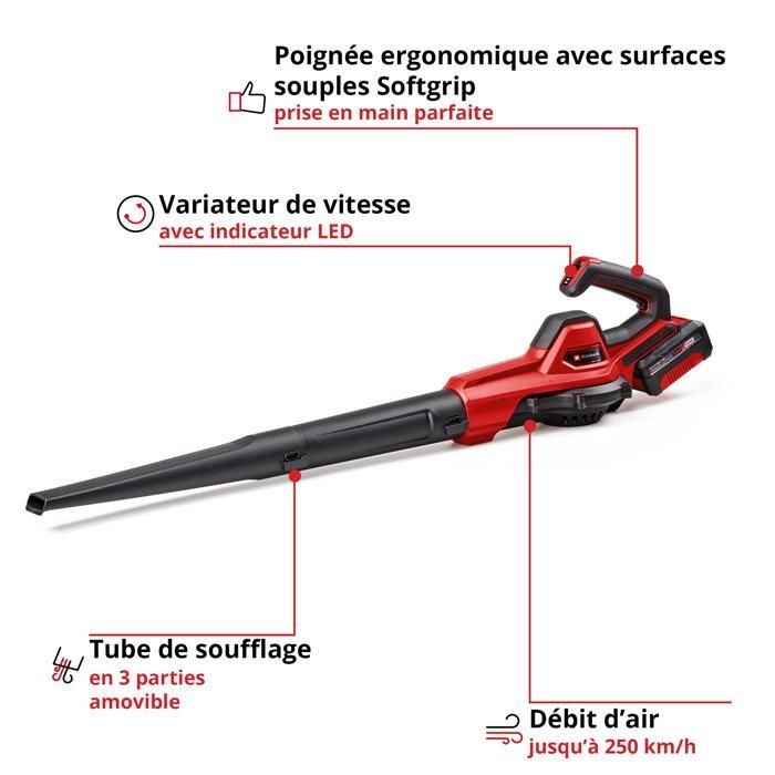 Einhell GE-UB 18/250 Li E draadloze bladblazerset PXC (18V, 250 km/u) geleverd met 4,0 Ah accu en oplader
