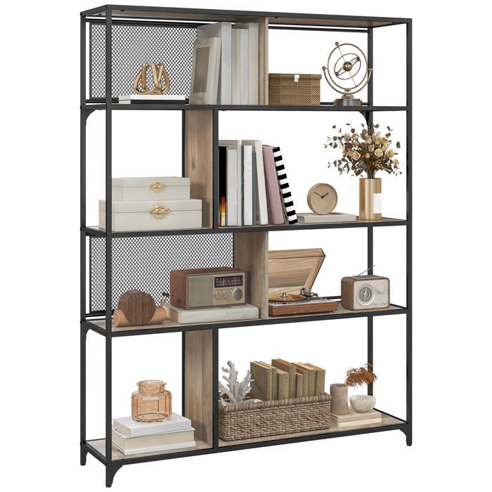 Librería/Mueble de almacenamiento - HOMCOM - Estantería de 5 niveles con estructura de acero - Estilo industrial - 120 cm de largo x 30 cm de ancho x 161 cm de alto