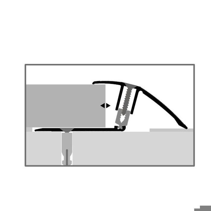 Flexible leveling profile for parquet flooring, 51 mm wide, 7-23 mm difference in height, silver, 1000 mm long