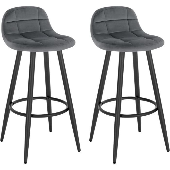 WOLTU Set of 2 Modern Bar Stools, High Kitchen Chairs in Velvet and Metal, Seat Height 70cm, Dark Grey BH364dgr-2