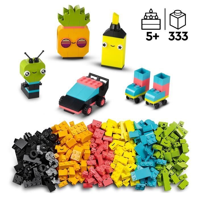 LEGO® Classic 11027 L’Amusement Créatif Fluo, Jouet Briques, avec Voiture et Alien