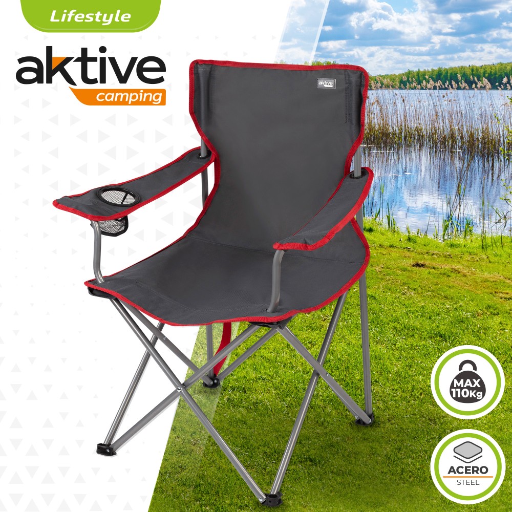 Silla Plegable Camping Con Posavasos Aktive Camping