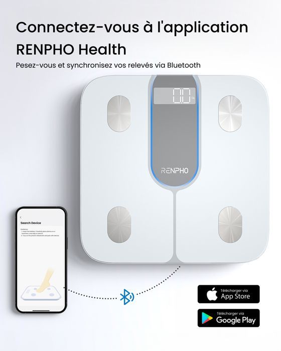 RENPHO - Balance connectée Elis 1C - Bluetooth - Blanche