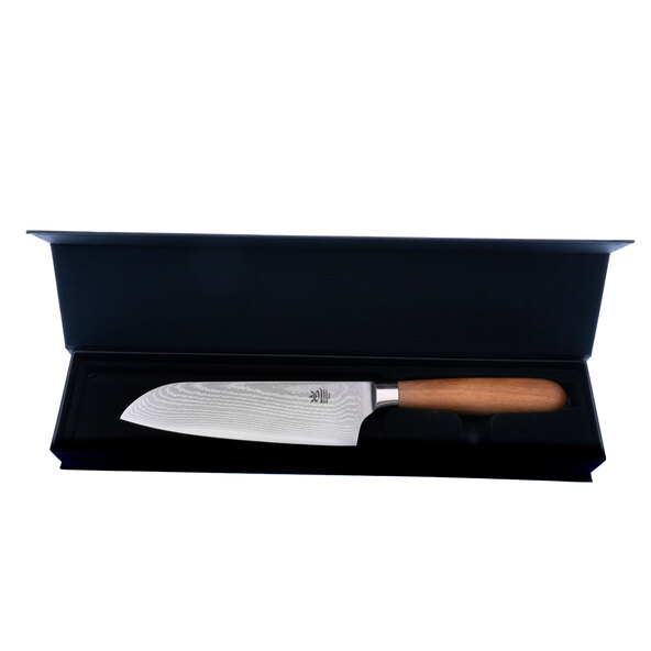 Damast-Santokumesser, Nussbaumgriff, 18 cm