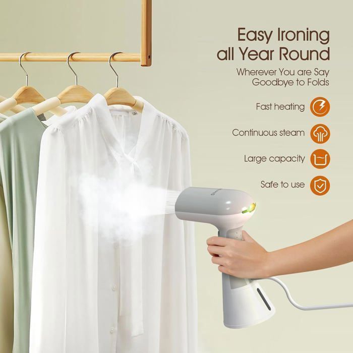 Handheld vertical garment steamer, portable garment steamer, extreme turbocharged steam up to 150°C, 20 seconds to heat up