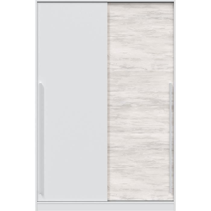 Armoire TOP - Décor blanc artik et chêne nodi - 2 Portes coulissantes - H200 x L121 x P50 cm