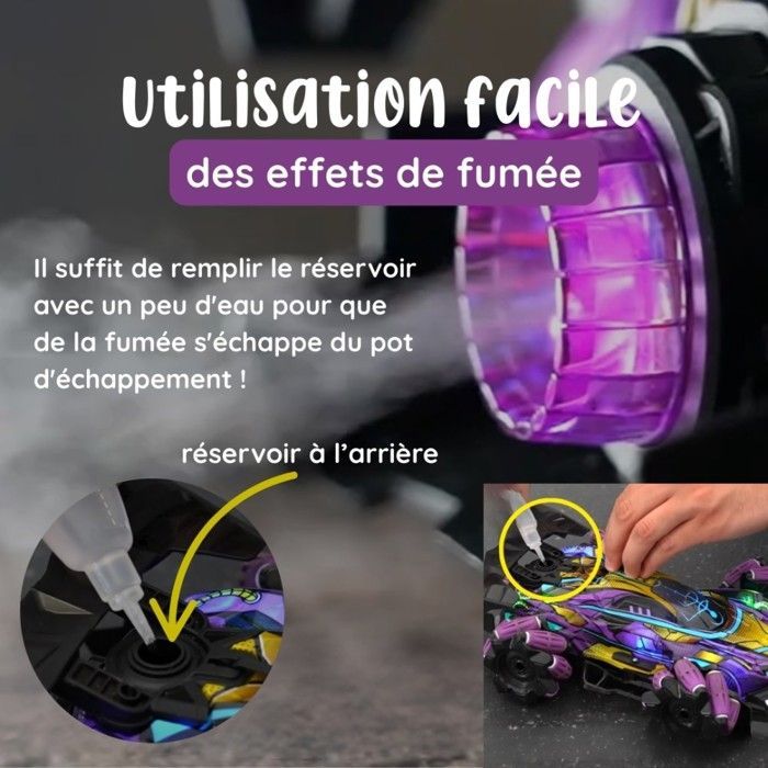 Racing Speedy - Voiture télécommandée de course avec gant de contrôle et manette - Véhicule rotation 360°, lumières LED et fumée