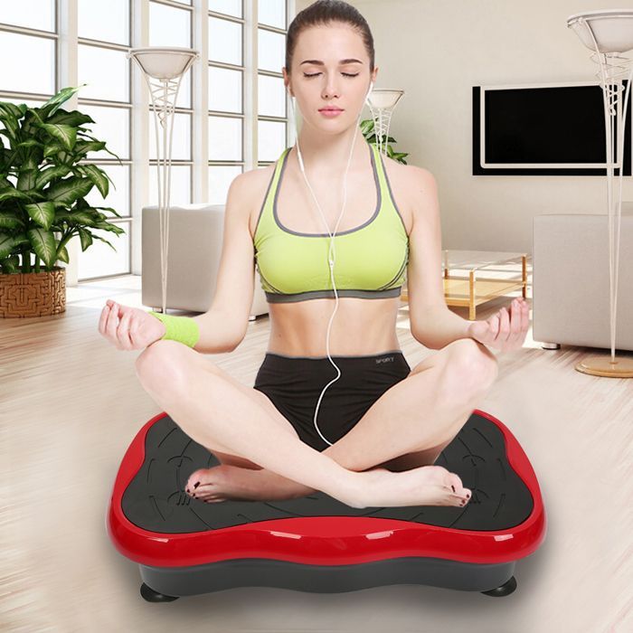 Fitness Plateforme Vibrante Oscillante - Écran LCD - Télécommande - Haut-parleurs Bluetooth - 53x35x12 cm - Noir+Rouge