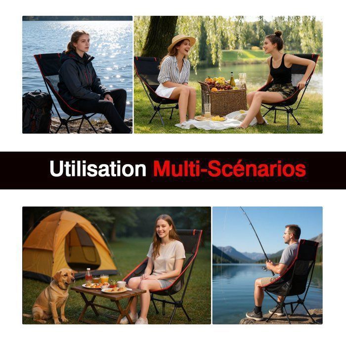 Folding Camping Chair with High Back, Folding Beach Fishing Chair with Carry Bag, Outdoor Garden Picnic Chair