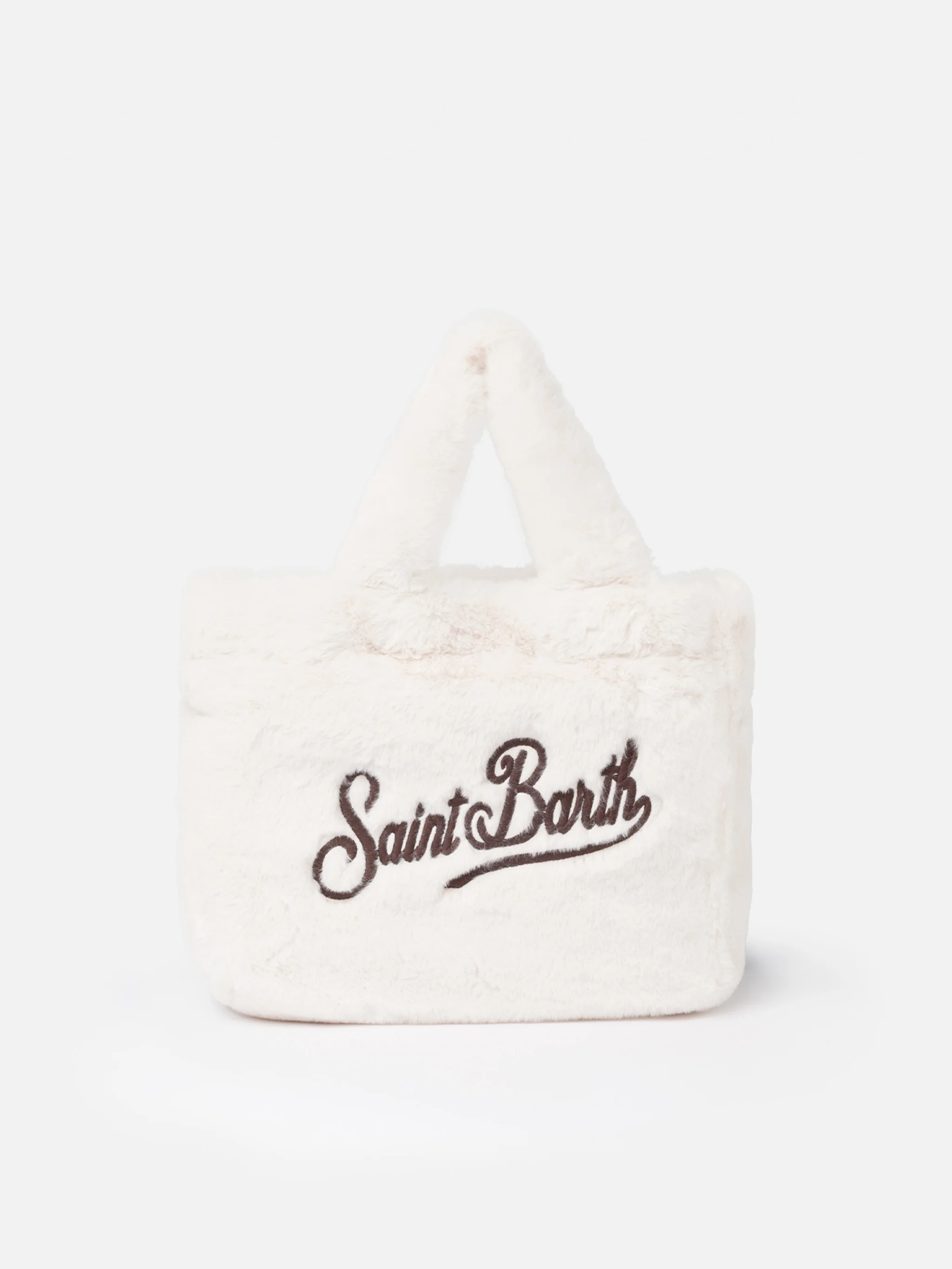 Colette Mini Vanity Winterhandtas met wit pluizig effect en Saint Barth-logo | Comfortabele en chique winteressential | MC2 Saint Barth