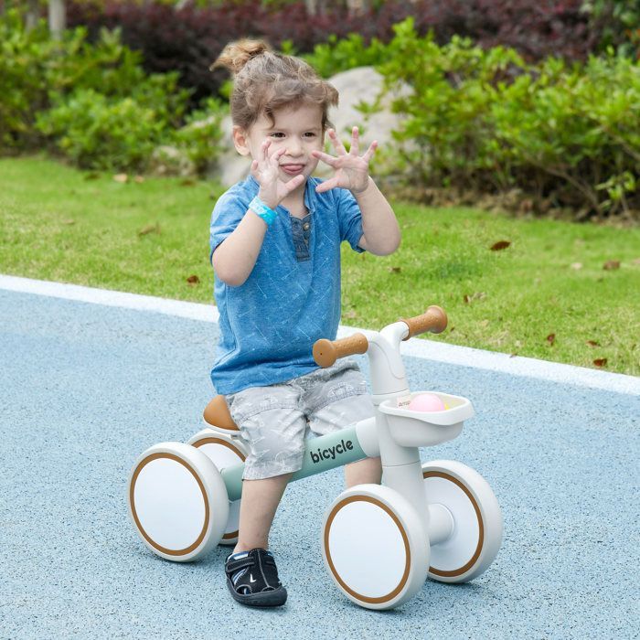 AIYAPLAY 4-Wheel Balance Bike for Children - Adjustable Saddle - Ergonomic Handlebars - Aluminum Alloy, PP - Ages 1-3 - Gray, Brown, Green