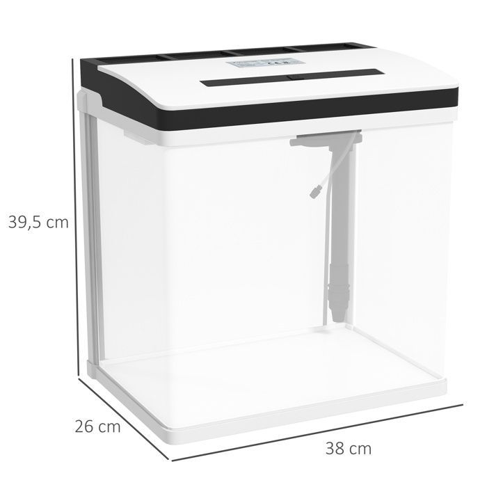 Acquario in vetro - PawHut - con filtro, coperchio e luce LED per pesci - Capacità 28 litri - Vetro - 38x26x39,5 cm - Bianco
