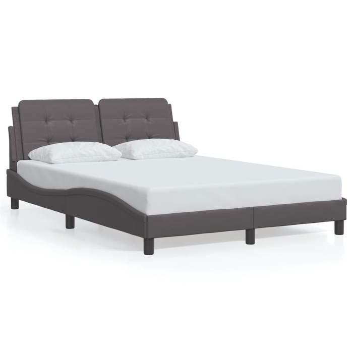 vidaXL Bedframe met LED-verlichting, Grijs, 140x190 cm, Kunstleer, Bed, Lattenbodem, Kunstleren Bed, Slaapkamermeubelen, 3214106