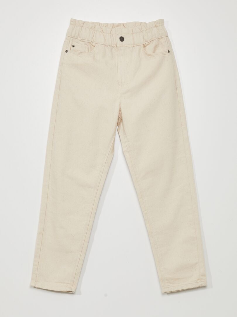 Calça jeans de cintura alta estilo paper bag - BEGE
