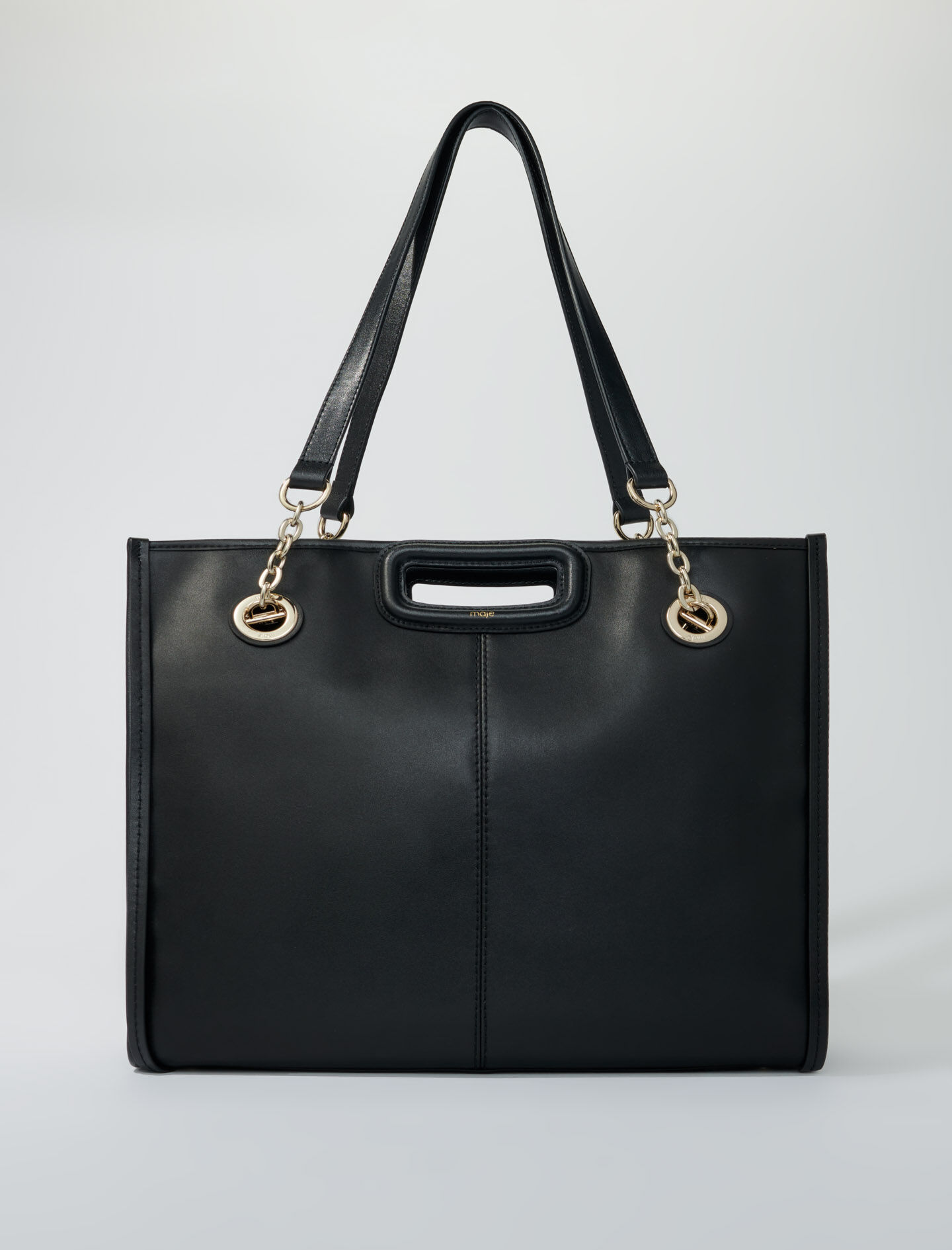 Leren shopper met franjes - Zwart