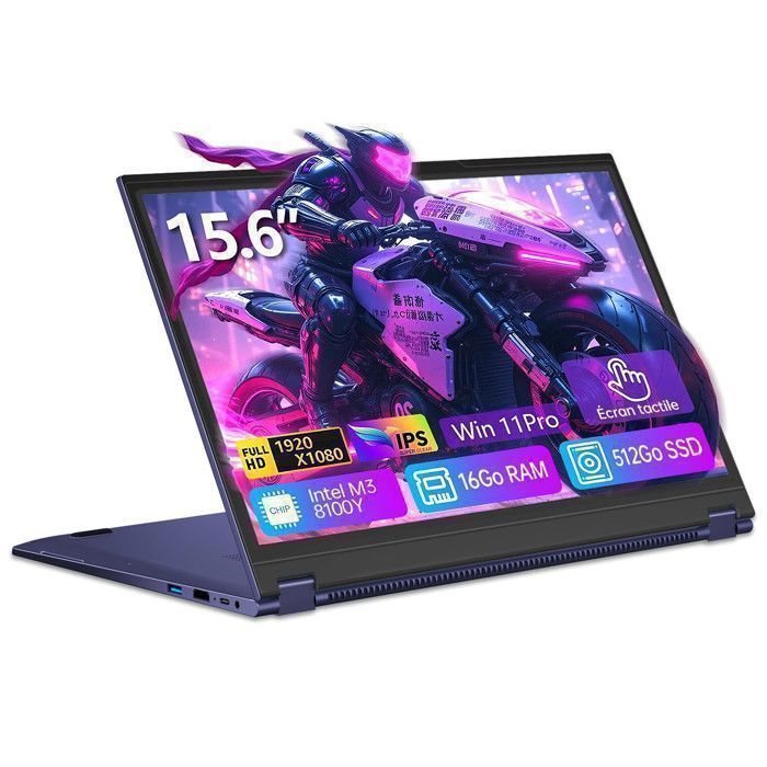Portatile - Schermo touchscreen orientabile a 360° - Processore Intel Core M3-8100Y - 16 GB di RAM DDR3 - SSD da 512 GB - Display FHD da 15,6