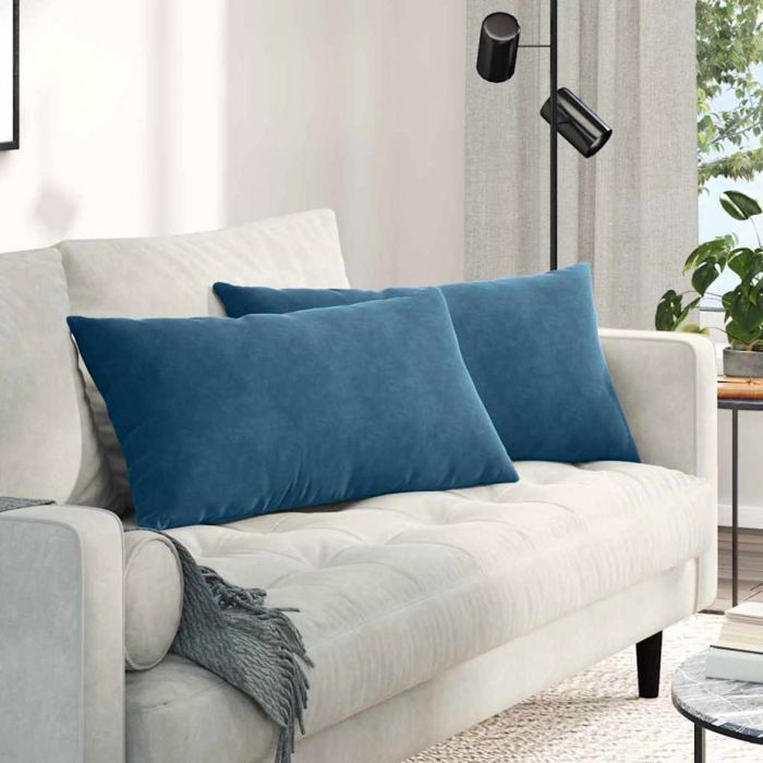 Coussin de canapé - VIDAXL - Lot de 2 - Velours côtelé - 80 x 40 x 20 cm - Bleu
