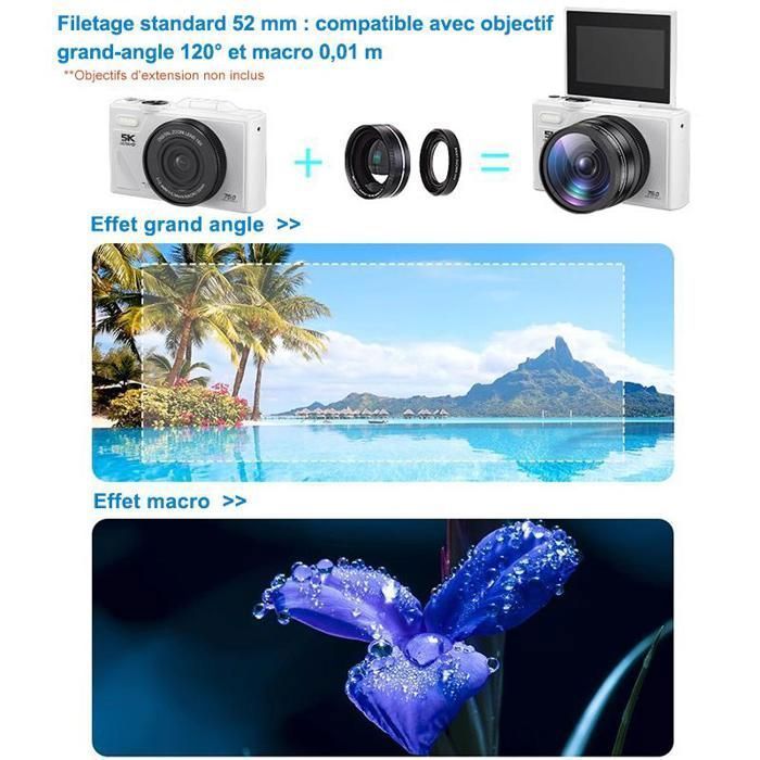 Appareil Photo Numérique 5K 75MP - Écran HD 3