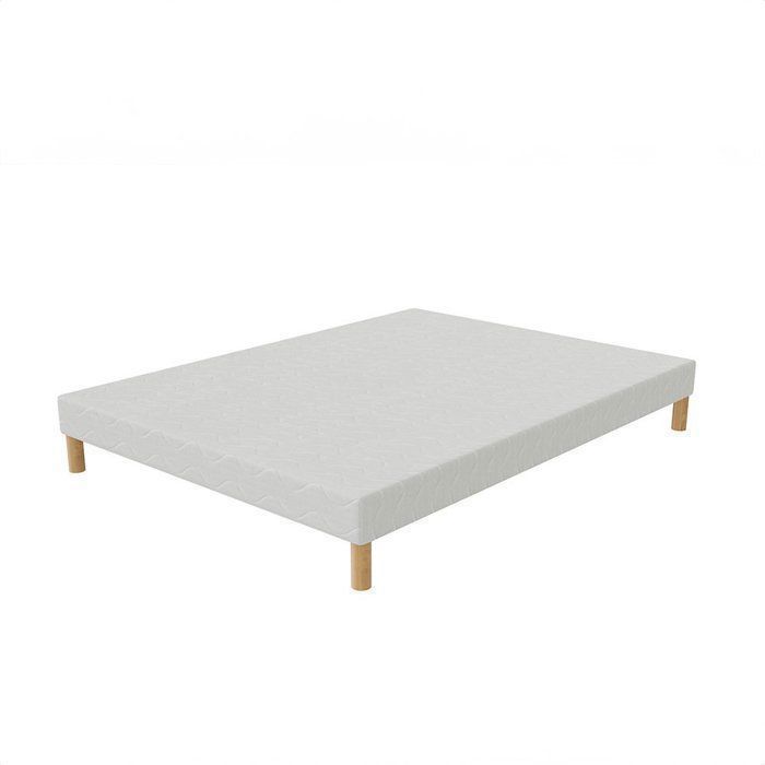 FIRST Bettgestell 160 x 200 cm – 12 feste Kiefernholzlatten – Inkl. Beine – 30 cm hoch – Milbenabweisender Bezug – Hergestellt in Frankreich