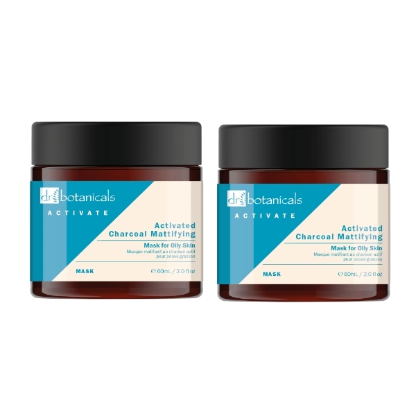 Maschera al carbone Dr Botanicals per pelli grasse, confezione doppia da 2 x 60 ml