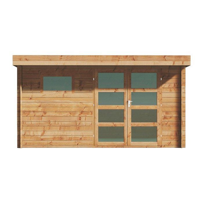 Casetta da giardino in legno trattato a pressione con tetto piano - 13 m² - spessore 28 mm - CORALIO