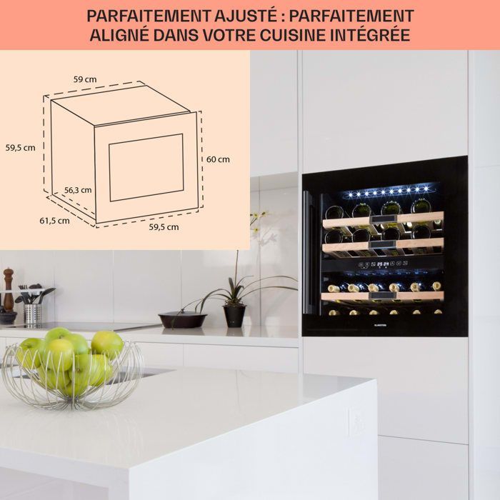 Cave à vin - Klarstein Vinsider 36 Onyx Edition - 2 zones réfrigérées - 5-22 °C 85 L - acier inoxydable - 36 bouteilles - Argent