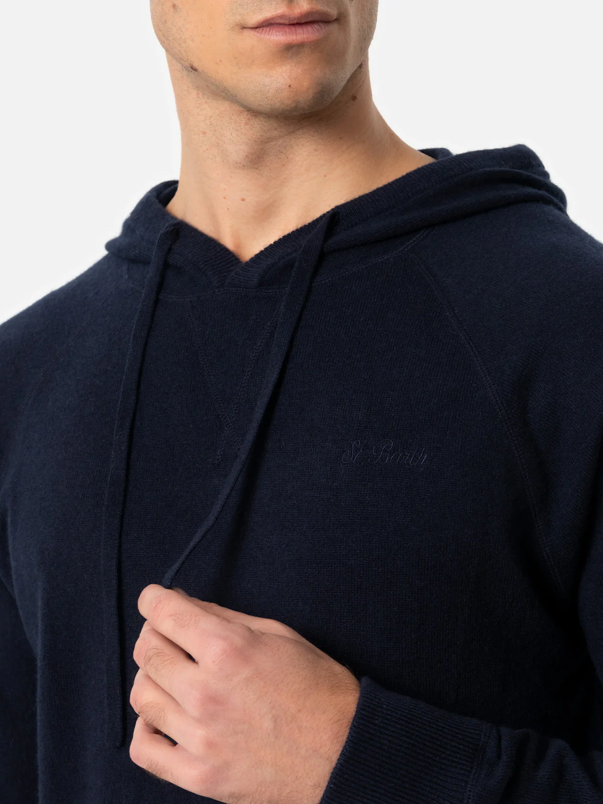Suéter con capucha para hombre Willbur, azul marino, de mezcla de cachemira.