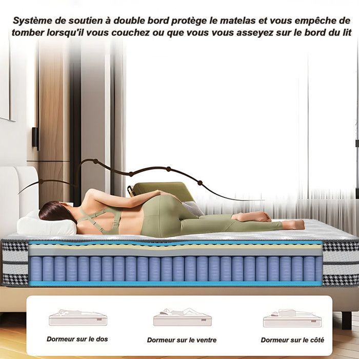 Colchón de 90x200 cm, extragrueso de 26 cm, firmeza híbrida, soporte perfecto, colchón de espuma viscoelástica con muelles de alta calidad.