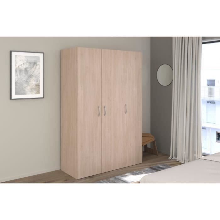 Wardrobe - EASY LIFE - Light Oak Finish - 3 Hinged Doors - W120.2 x H180 x D49.7cm - PARISOT EASY LIFE