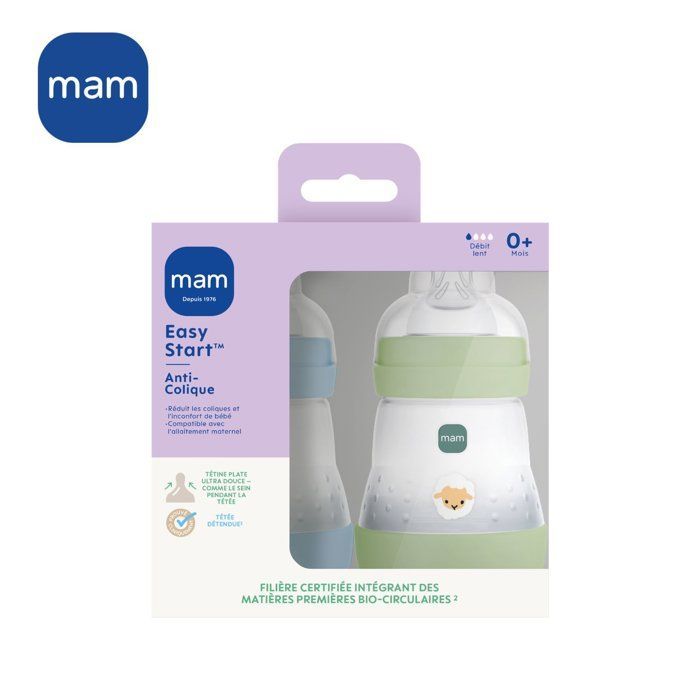 Conjunto de 2 Mamadeiras - MAM - Easy Start - Anticólica - 160 ml - Bico Tamanho 1 - Oceano + Areia