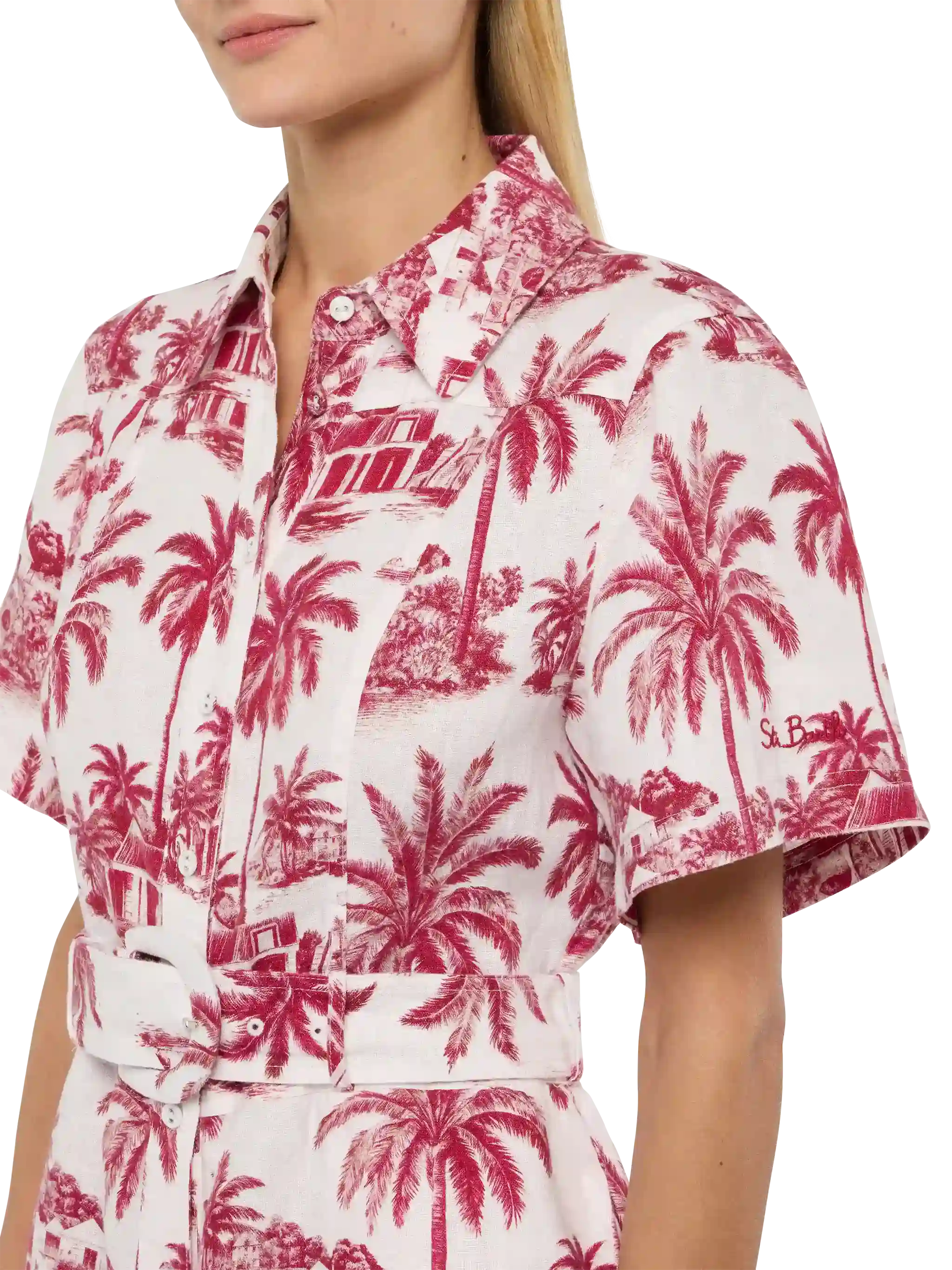 Carola linnen playsuit met toile de jouy-print | AI CO-CREATED DESIGN