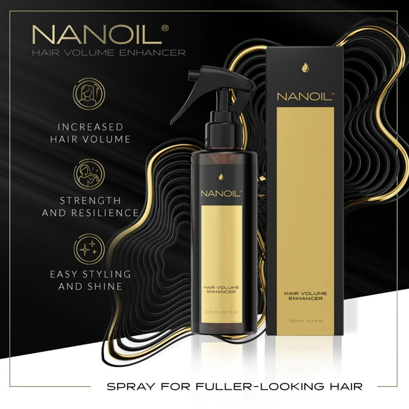 Spray modelador Nanoil Hair Volume Enhancer para dar volume aos cabelos.