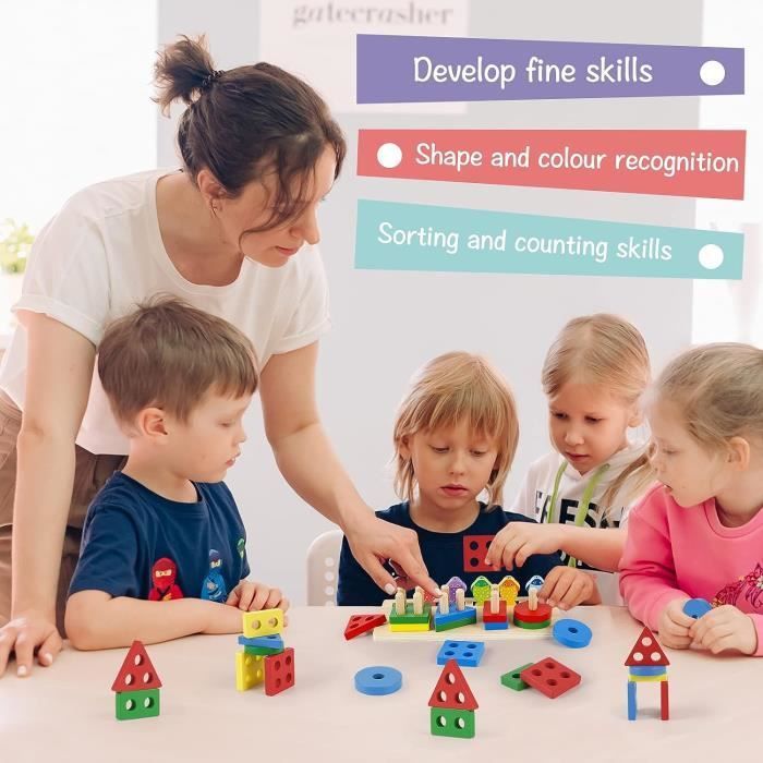 Juegos Montessori para niños de 1, 2, 3 y 4 años, juguete educativo 2 en 1 para niños y niñas, juguete de madera para apilar y clasificar, juego de pesca de madera.