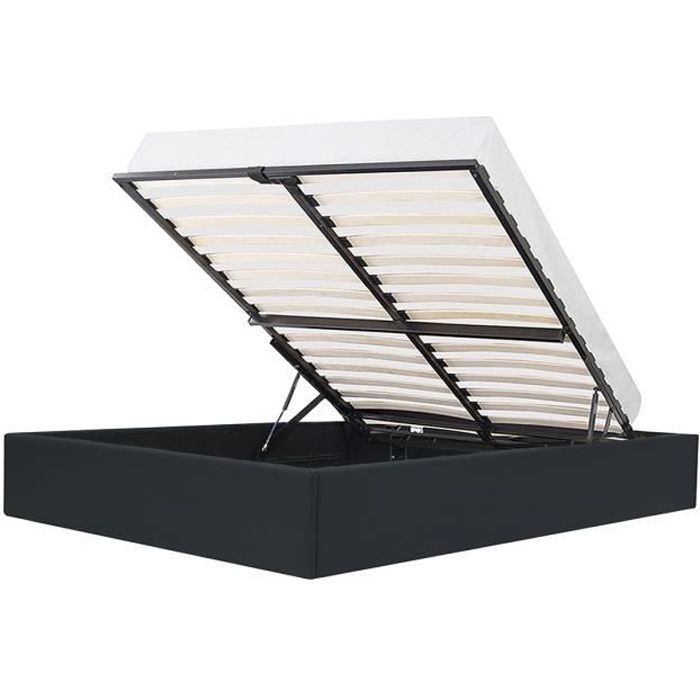 Cama adulta ECLIPSE de 160x200 cm con caja de almacenamiento - Piel sintética negra