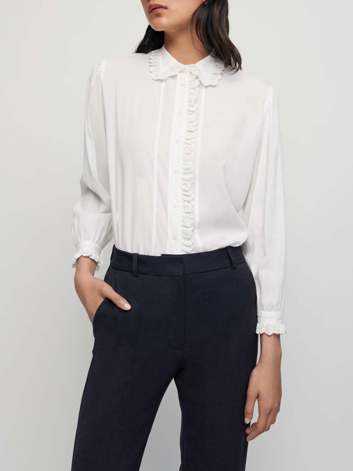 Chiffon blouse met Peter Pan-kraag - Wit
