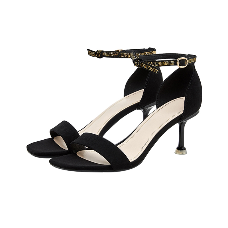 Sandales à talons hauts pour femmes, collection été 2021, chaussures ouvertes à boucle, style sabot, ornées de cristaux