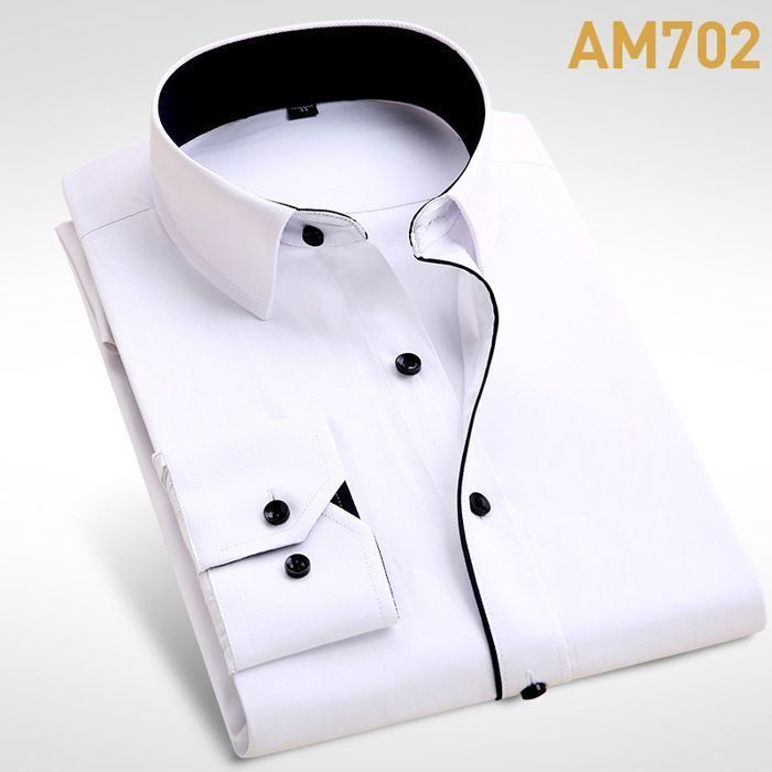 Camisa de hombre - FUNMOON - Azul liso - Cuello mandarín - Manga larga - 100% poliéster