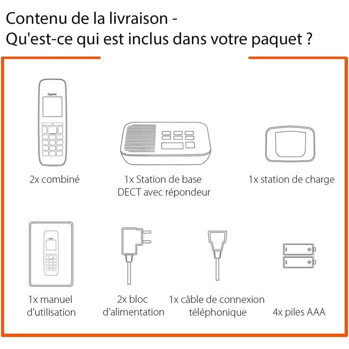 Téléphone sans fil avec répondeur - SVATV - Gigaset PURE 120A Duo - Compatible aides auditives - Protection d'appel