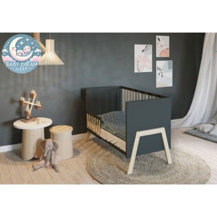 Berço MAGNUS com grades - 120x60 cm - Lateral deslizante - Altura ajustável - Antracite