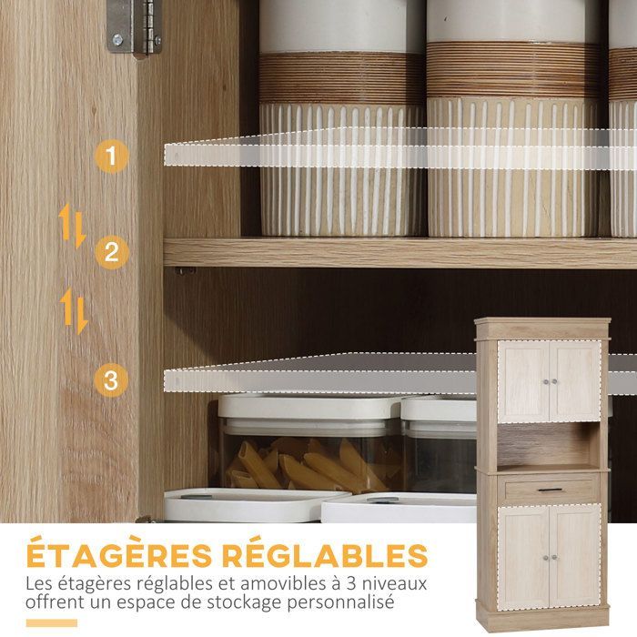 Kitchen cabinet with sideboard - HOMCOM - modern sideboard with cupboards, adjustable shelves, drawer, and niche - wood - 74 x 39.5 x 183 cm - oak
