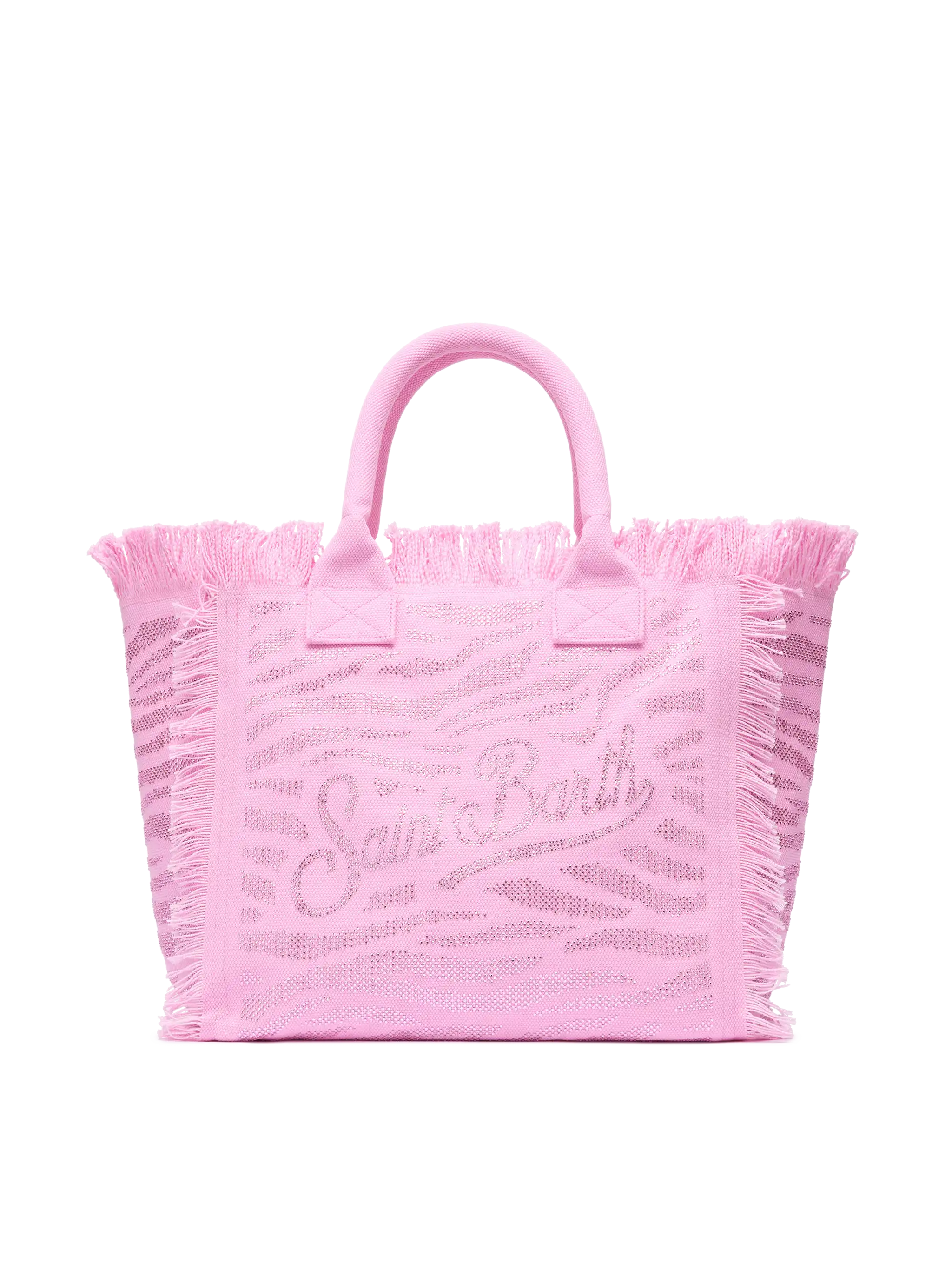 Borsa a spalla Vanity in canvas di cotone rosa con decorazioni in stra